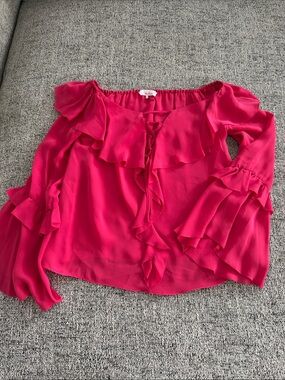 Parker Hot Pink Ruffle Tie-Front Blouse